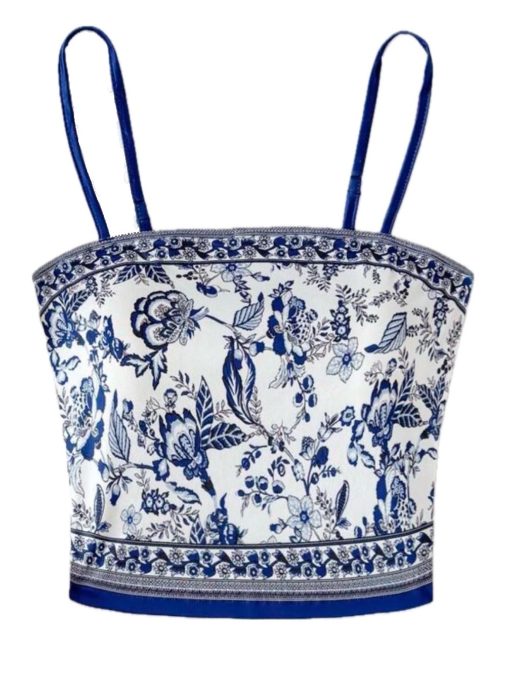 SHEIN Blue & White Floral Spaghetti Strap Crop Camisole